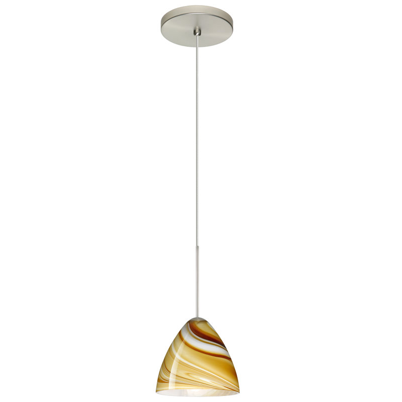 Honey Glass Bell Pendant Light with Satin Nickel Finish
