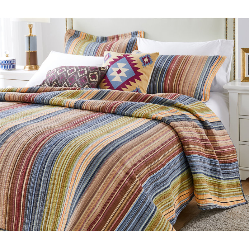 Full Blue Cotton Reversible Quilt Set with Shams