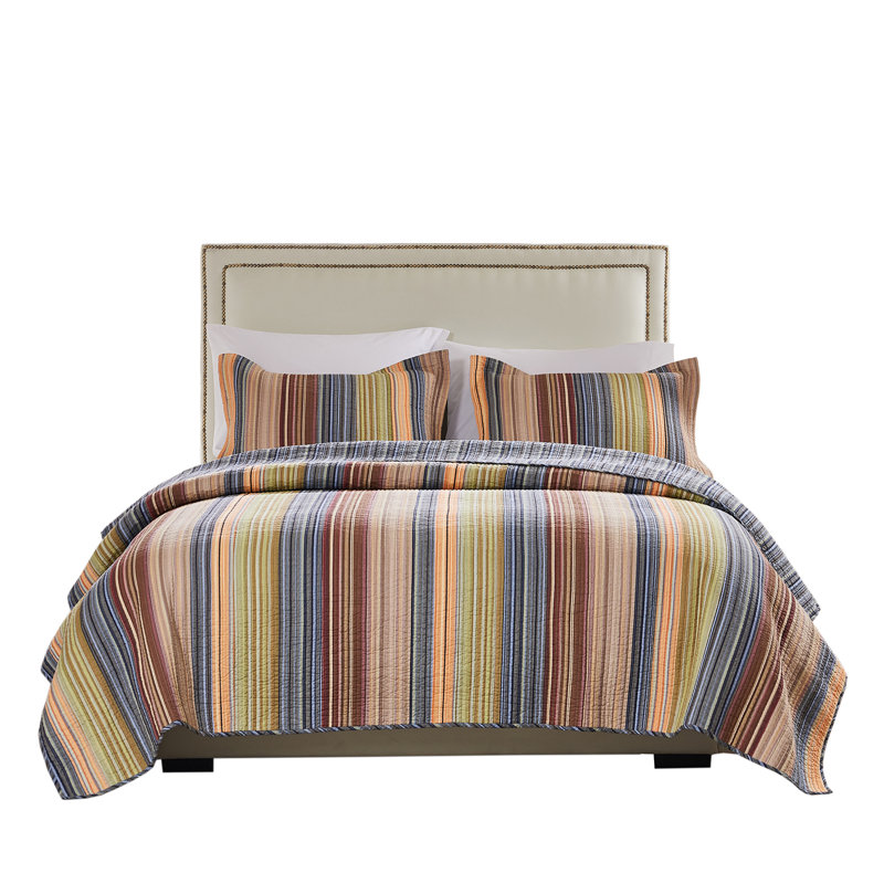 Full Blue Cotton Reversible Quilt Set with Shams