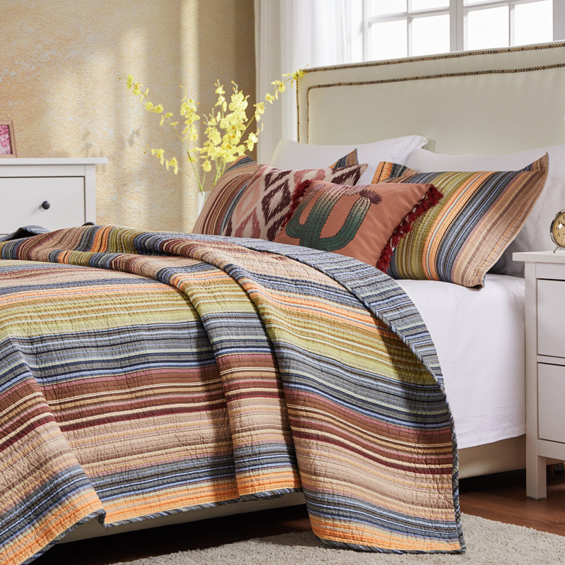 Full Blue Cotton Reversible Quilt Set with Shams