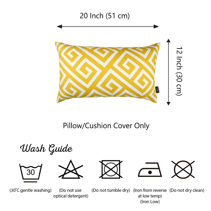 Yellow and White Greek Key Polyester Lumbar Pillow Cover Set
