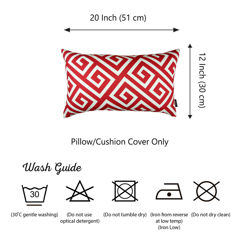 Red and White Greek Key Polyester Lumbar Pillow Cover Set