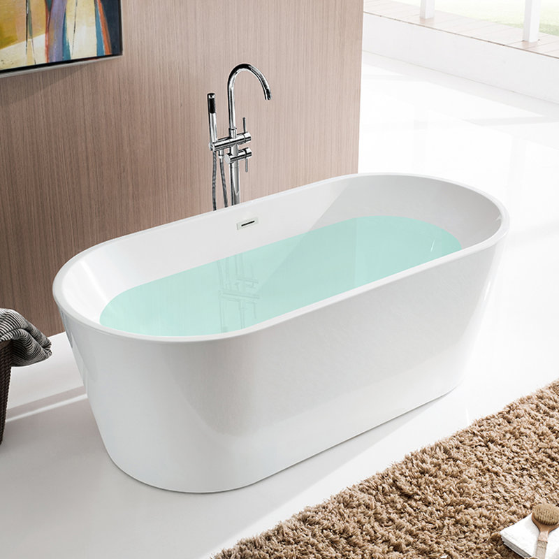 White Acrylic Freestanding Soaking Bathtub, 59"