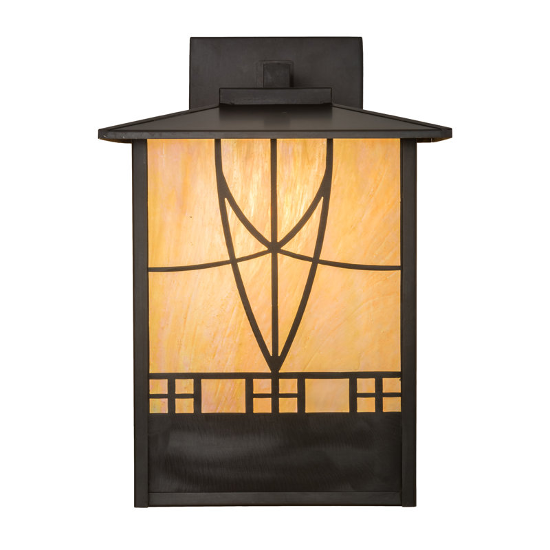 Craftsman Brown 15'' Dimmable Ambient Sconce with Beige Glass Shade