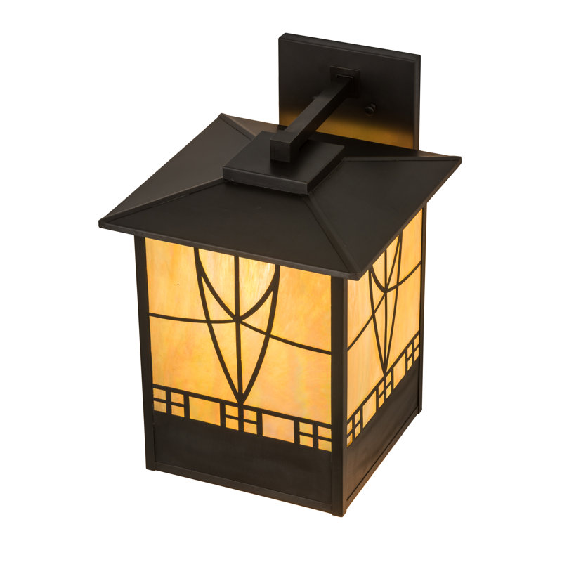 Craftsman Brown 15'' Dimmable Ambient Sconce with Beige Glass Shade