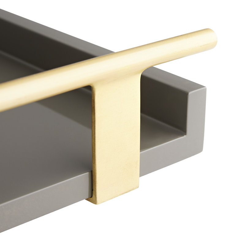 Chateau Grey Lacquer 16"x25" Tray with Antique Brass Handles