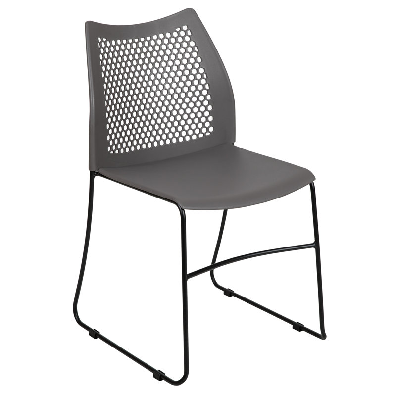 Black Armless Stacking Chair with Air-Vent Back