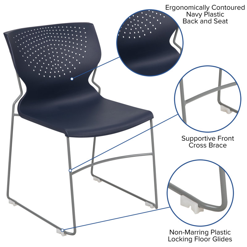 Navy Blue Metal Full Back Stacking Chair