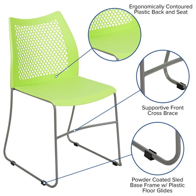 Contemporary 661 lb. Capacity Green Metal Stack Chair with Air-Vent Back