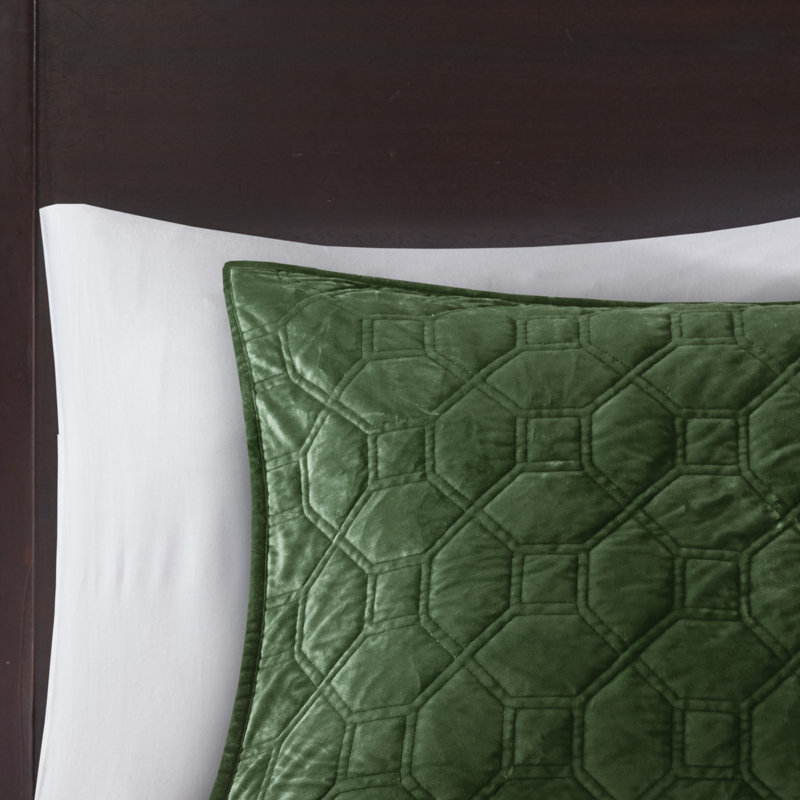 Green Velvet Reversible Full Quilt Set with Shams