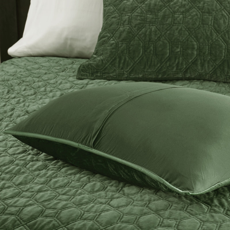 Green Velvet Reversible Full Quilt Set with Shams