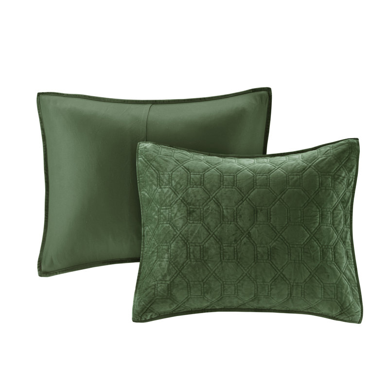 Green Velvet Reversible Full Quilt Set with Shams