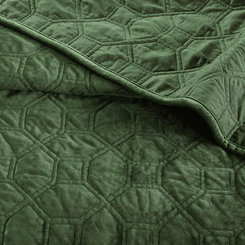 Green Velvet Reversible Full Quilt Set with Shams