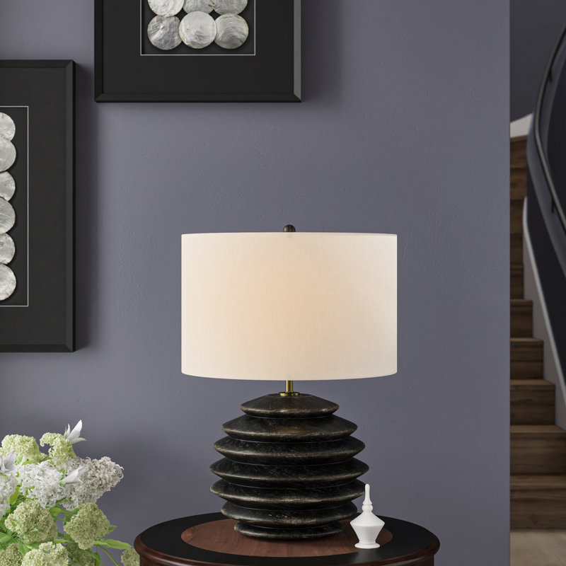 Ebony Groove 18" Table Lamp with Linen Shade and Polished Brass Accents