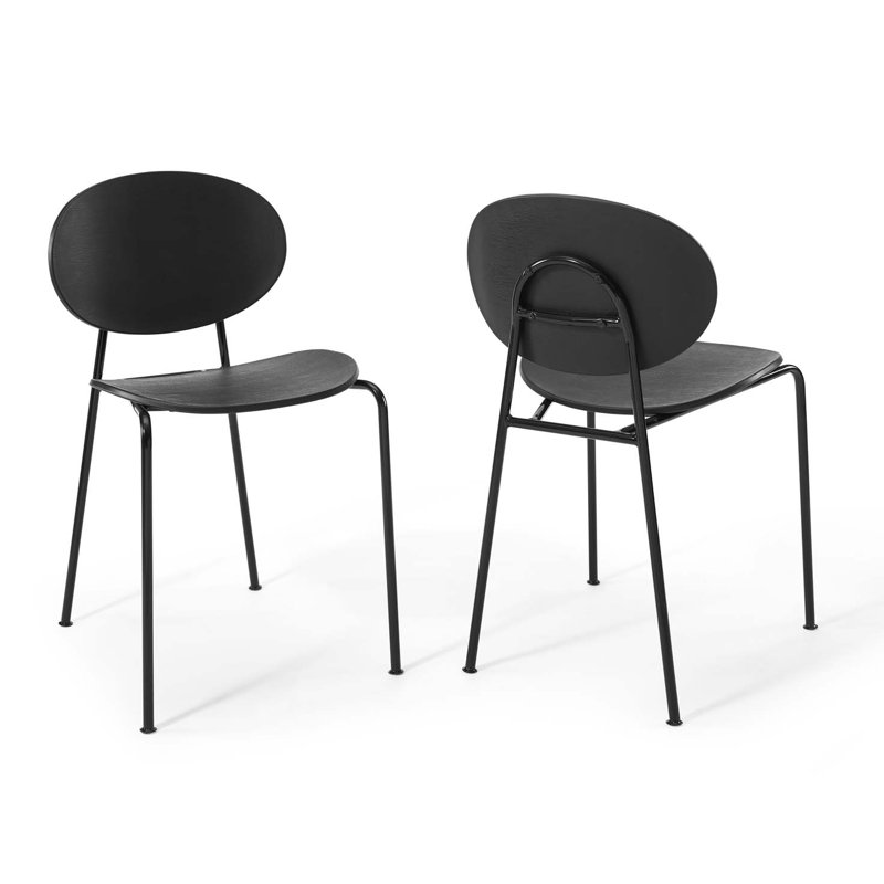 Black Metal Mid-Century Modern Stackable Side Chair Set