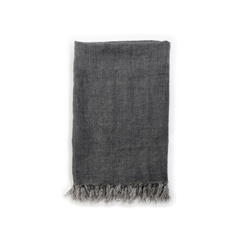 Montauk Charcoal Linen 50" x 60" Handmade Tassel Throw Blanket