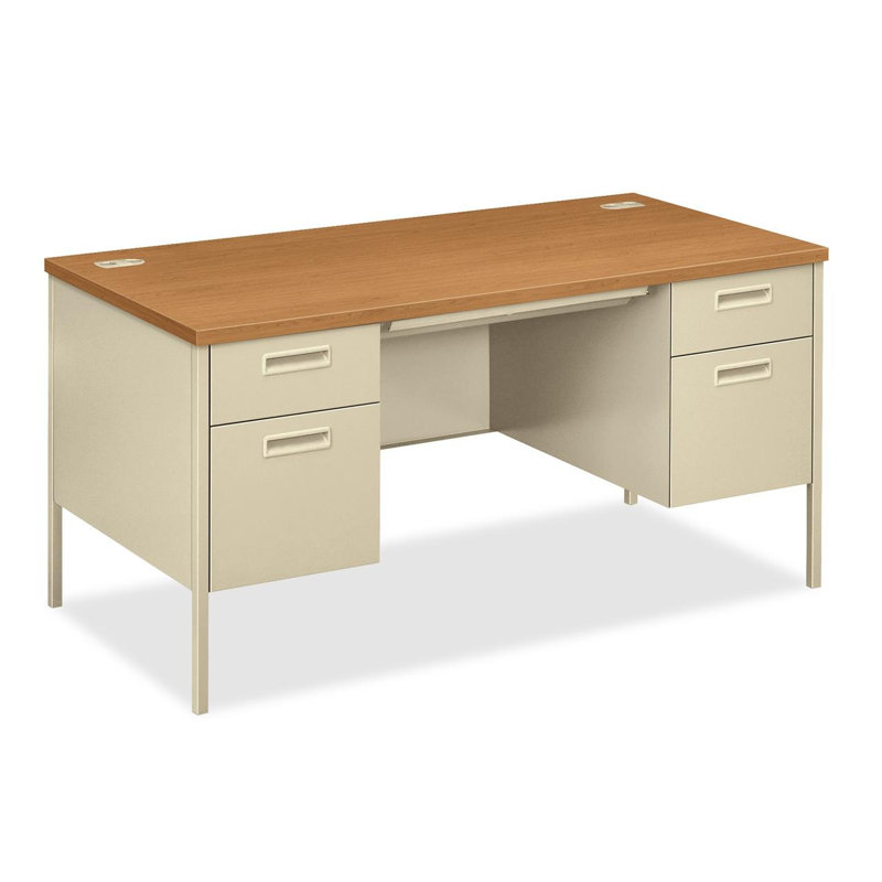 Harvest Putty Executive Pedestal Desk with Scratch-Resistant Top