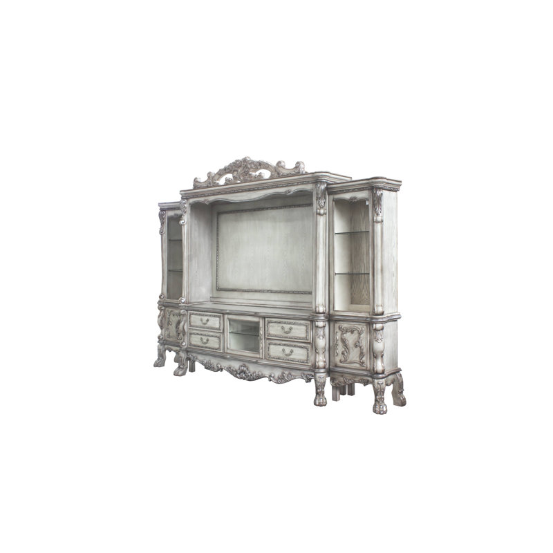 Dresden Vintage Bone White Carved Scrollwork Entertainment Center
