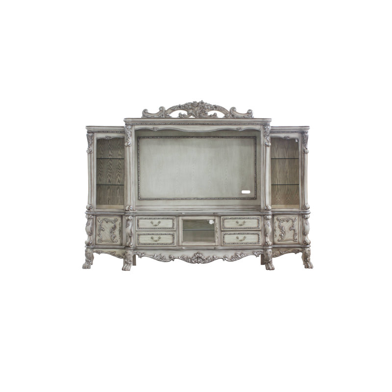 Dresden Vintage Bone White Carved Scrollwork Entertainment Center