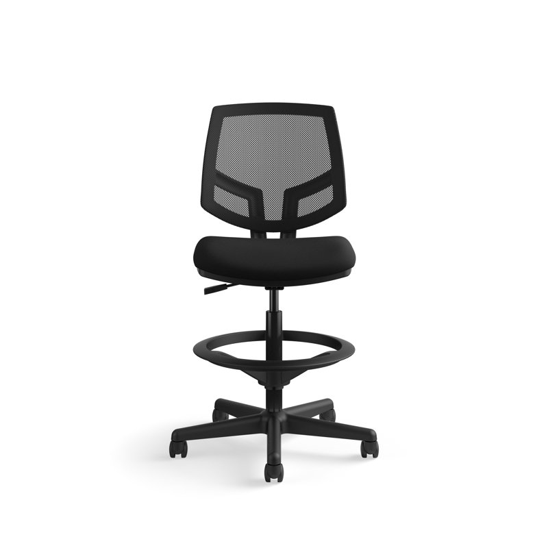 Volt Black Bonded Leather Mesh Back Task Stool with Footring