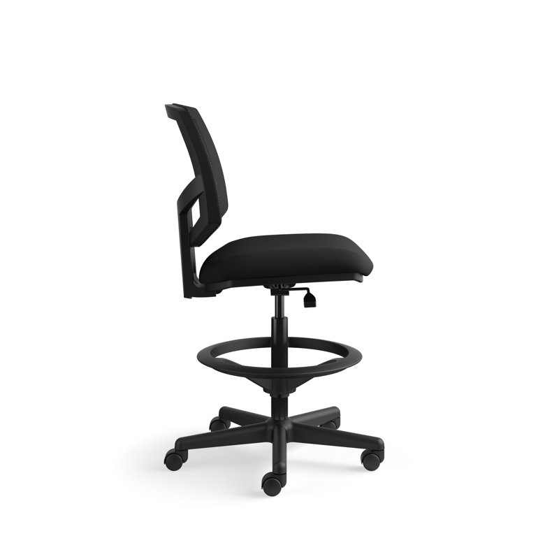 Volt Black Bonded Leather Mesh Back Task Stool with Footring