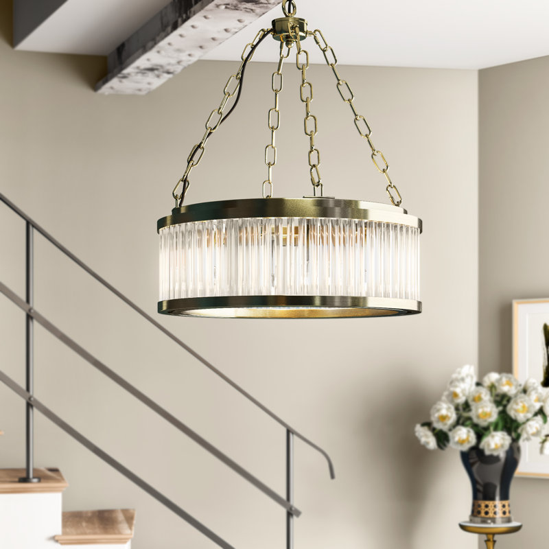 Antique Brass and Crystal Plug-in Drum Chandelier