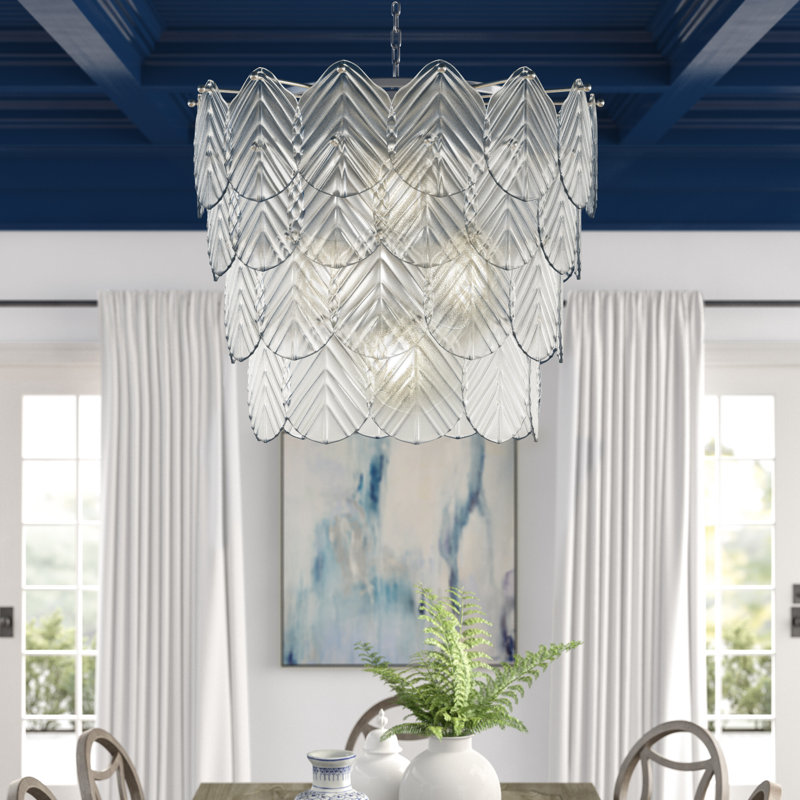 Murano Glass Leaf 6-Light Nickel Chandelier