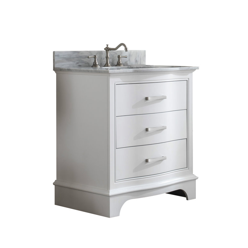 Monroe 30" White Solid Wood Single Vanity with Carrara Marble Top