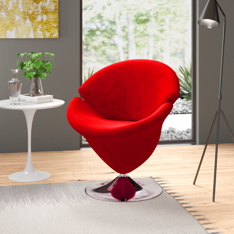 Blossom Red Velvet Barrel Swivel Chair with Chrome Base