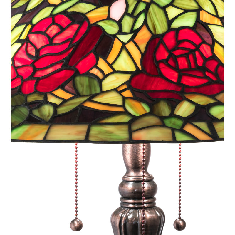 Elegant 30" Mahogany Bronze Table Lamp with Stained Glass Shade