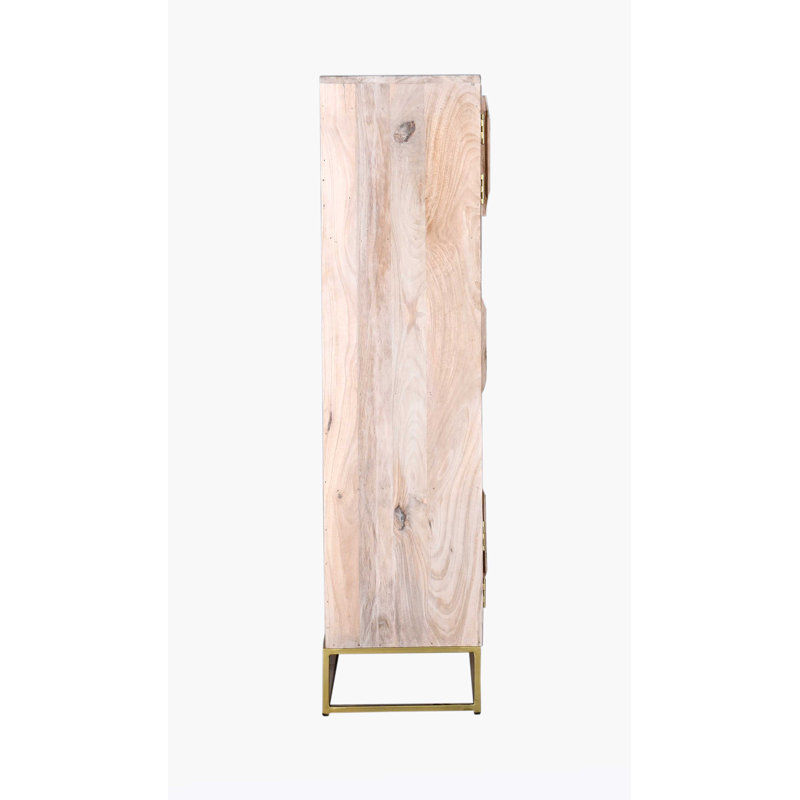 Biscayne Vertical 6-Tier Mango Wood Bookcase with Cane Doors