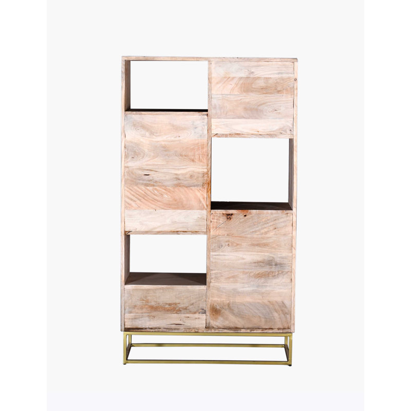 Biscayne Vertical 6-Tier Mango Wood Bookcase with Cane Doors