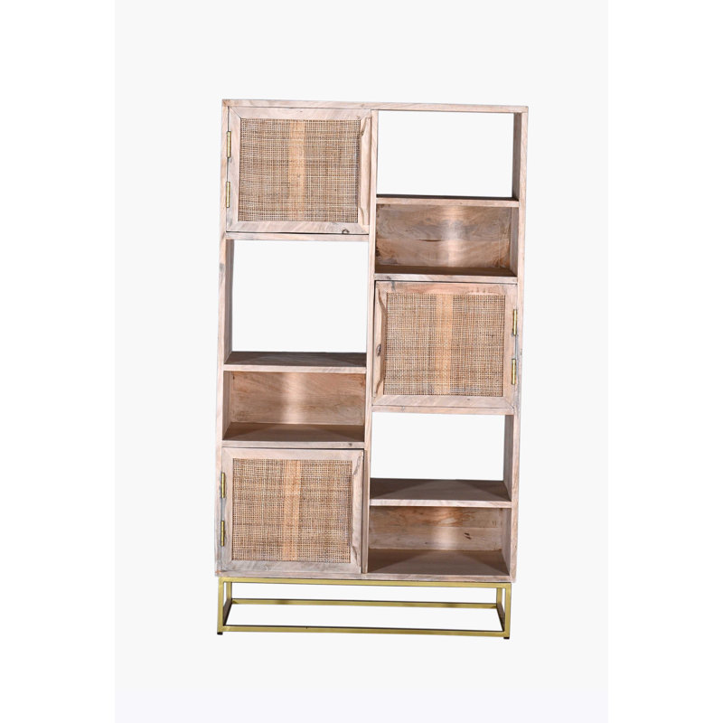 Biscayne Vertical 6-Tier Mango Wood Bookcase with Cane Doors