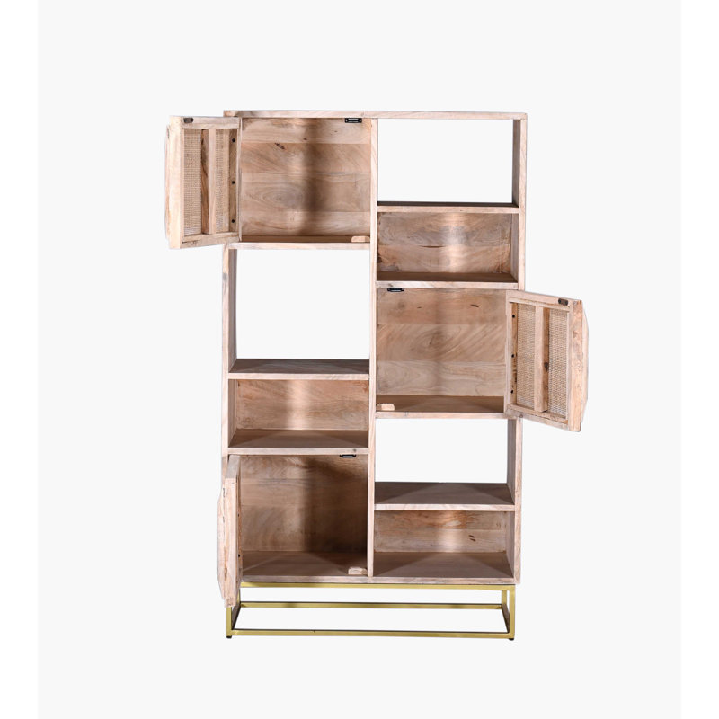 Biscayne Vertical 6-Tier Mango Wood Bookcase with Cane Doors