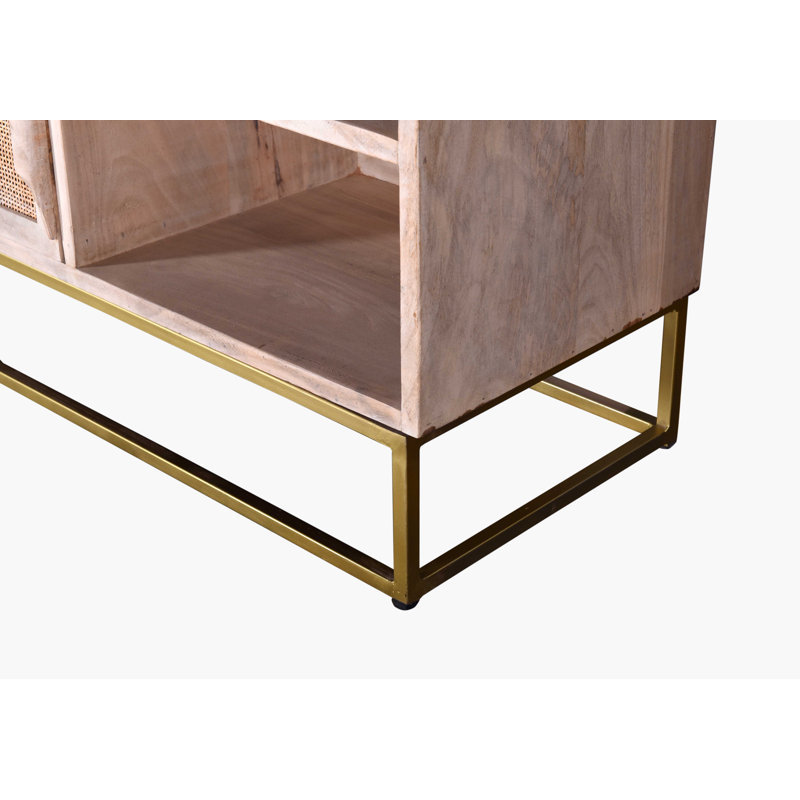 Biscayne Vertical 6-Tier Mango Wood Bookcase with Cane Doors