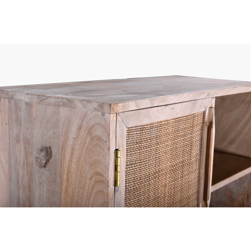 Biscayne Vertical 6-Tier Mango Wood Bookcase with Cane Doors