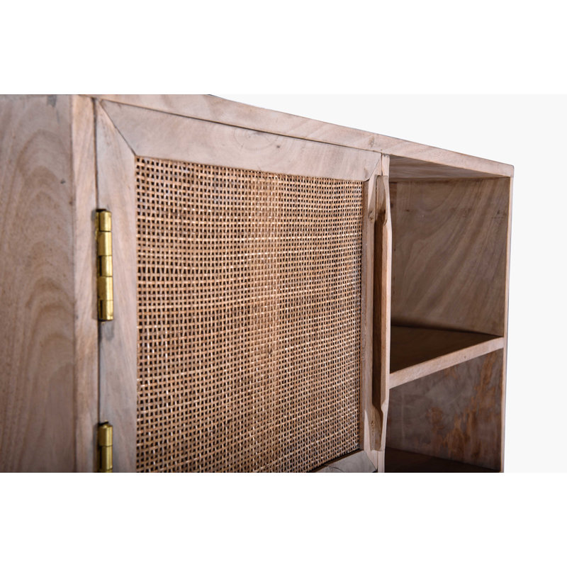 Biscayne Vertical 6-Tier Mango Wood Bookcase with Cane Doors