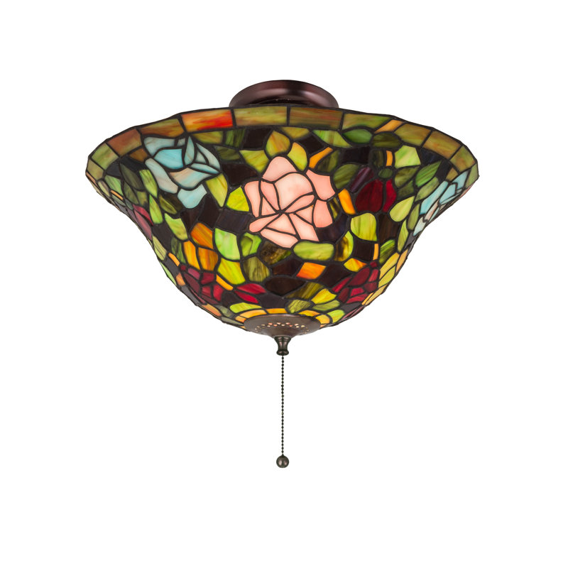 Petal Pink and Plum Passion 3-Light Tiffany Rosebush Flush Mount