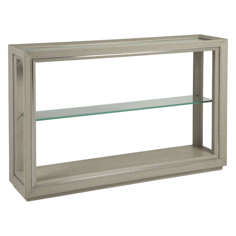 Zeitgeist 54'' Gray Linen & Brushed Steel Console with Glass Shelf