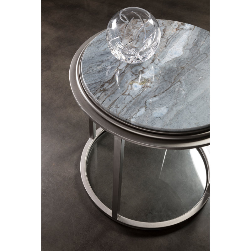 Treville 26" Transitional Silver Round End Table with Glass Bottom