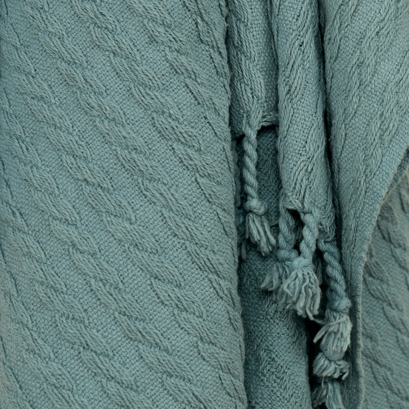 Teal Cotton Knitted Reversible Throw Blanket