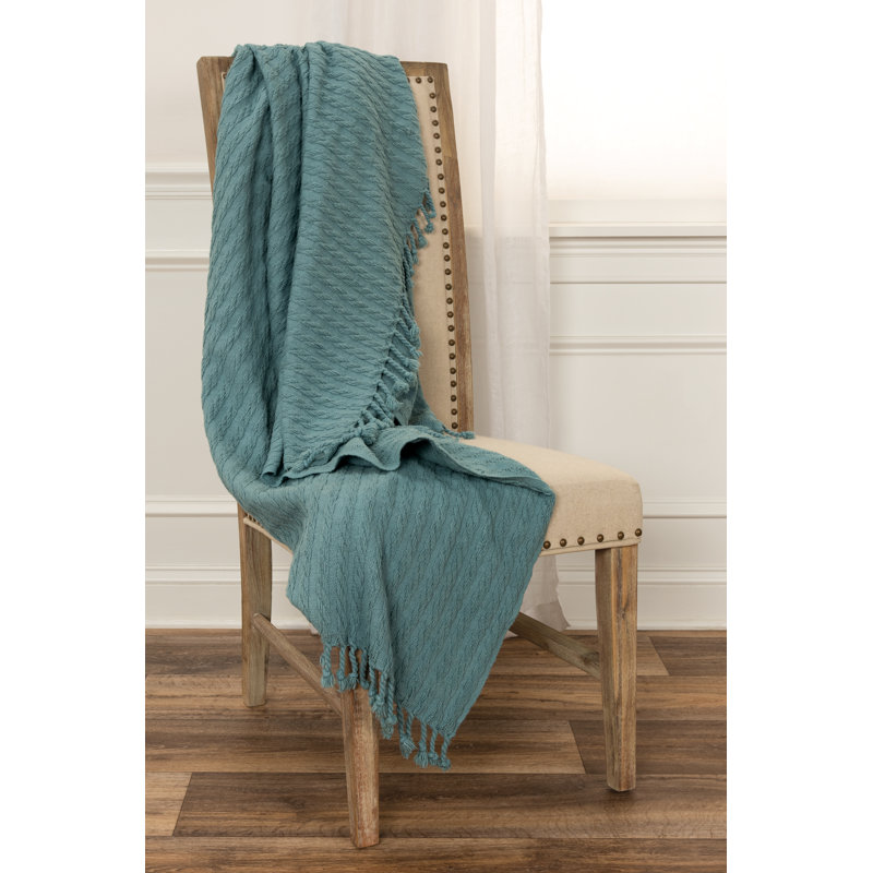 Teal Cotton Knitted Reversible Throw Blanket