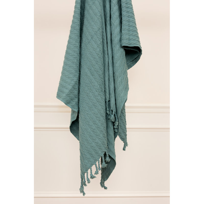 Teal Cotton Knitted Reversible Throw Blanket