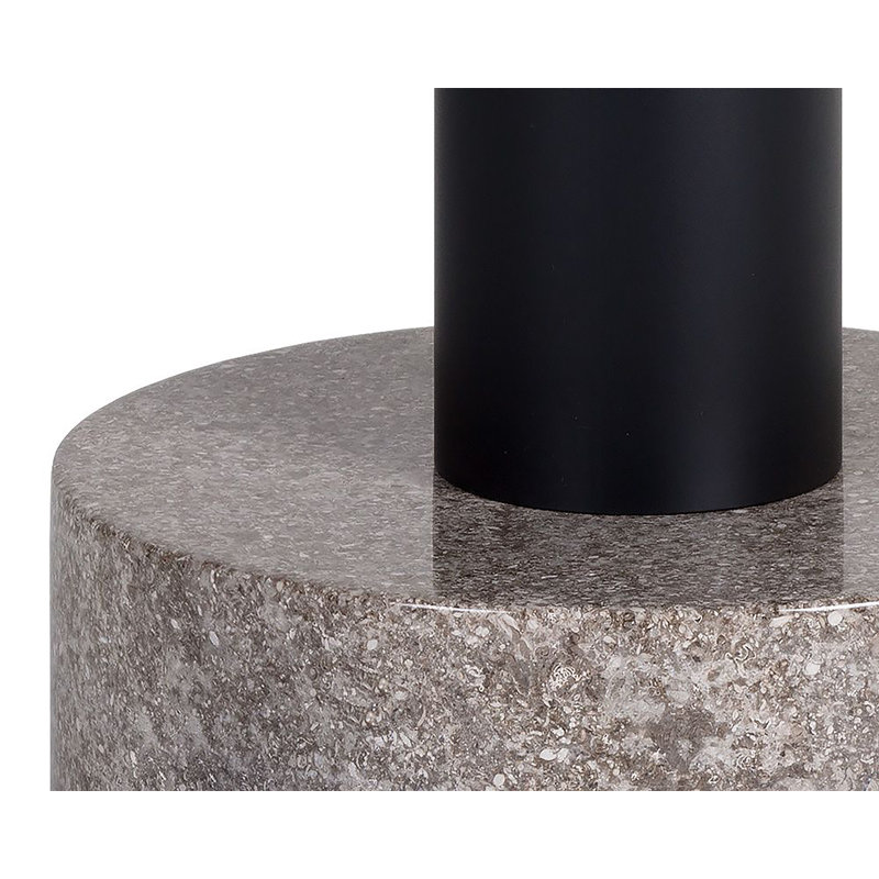 Round Black Oak and Marble End Table