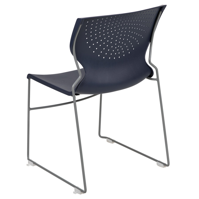 Navy Blue Metal Full Back Stacking Chair