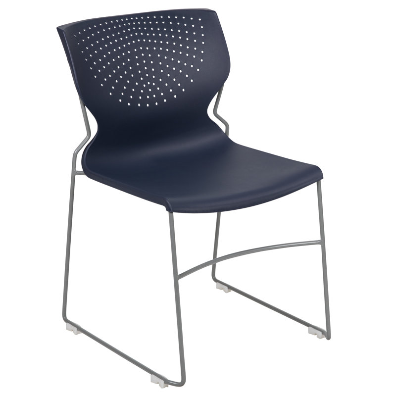 Navy Blue Metal Full Back Stacking Chair