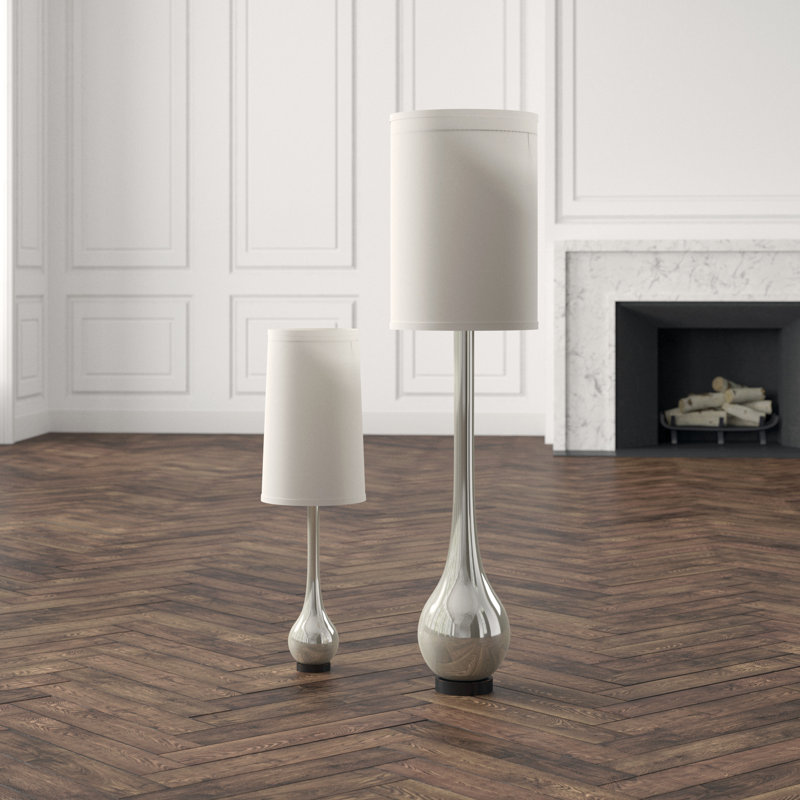 Nickel Finish 2-Light Floor Lamp with Black Granite Base