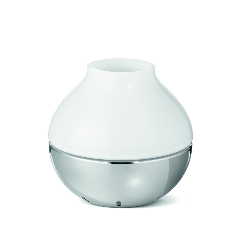 Small White Frosted Glass and Stainless Steel Hurricane Candle Holder