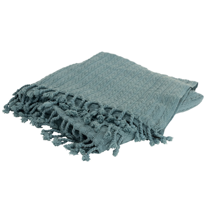 Teal Cotton Knitted Reversible Throw Blanket