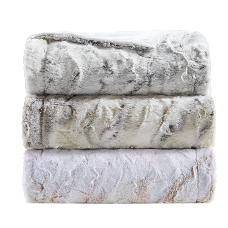 Luxurious Oversized Natural Faux Fur & Knit Throw Blanket 60"x70"